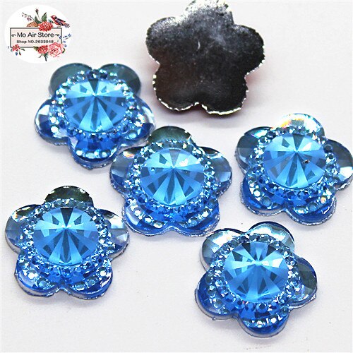 50Pcs Shiny Mix Kleur Bloem Acryl Rhinestone Flat Back Cabochon Art Supply Decoratie Charm Craft Diy 15Mm Geen gat: light blue 50pcs