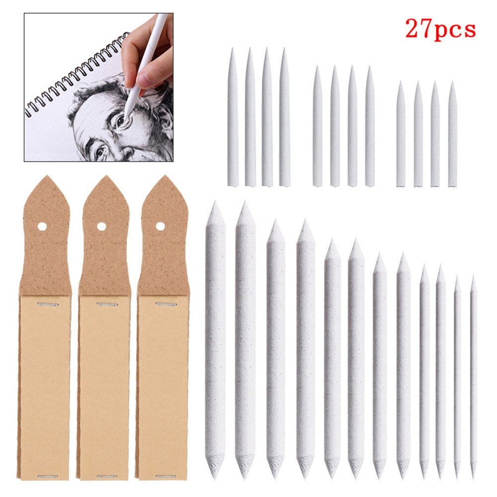 27pcs Art Blenders School Charcoal Sketch Tortillions Paper Blending Stumps Drawing Tools Stationery Artist Sandpaper Students