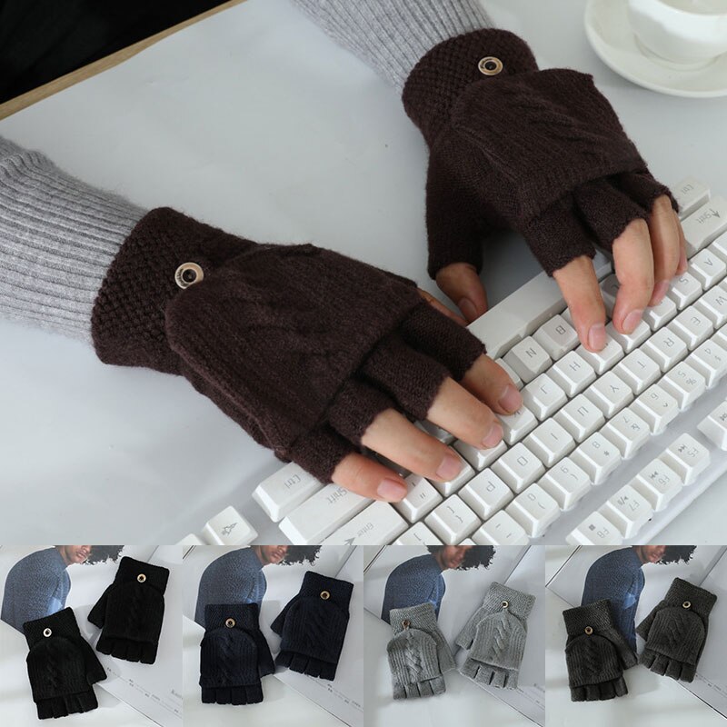 Vinter uld håndled håndvarmere fingerfri vante til mænd halvfinger handsker dække 1 par ensfarvet strikkede handsker