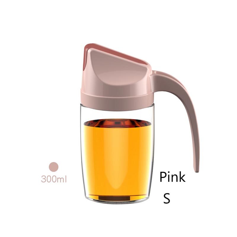 Distributeur de bouteilles d'huile en verre, étanche, à rabat automatique, huile d'olive, vinaigre, condiments, Transparent, accessoires de cuisine: 300ml Pink