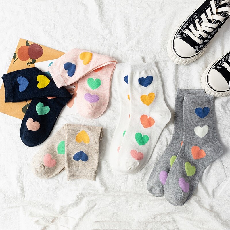 Grappige katoenen sokken dames schattig hart kleurrijk casual harajuku japans koreaans middelbare school meisjes crew pop socket
