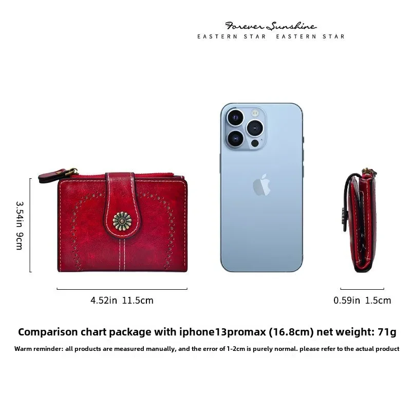 RFID Anti-Theft Retro Wallet for Women, Multi-Card Zipper, Zipper Buckle, Coin Wallet, Multi-functional Short Wallet