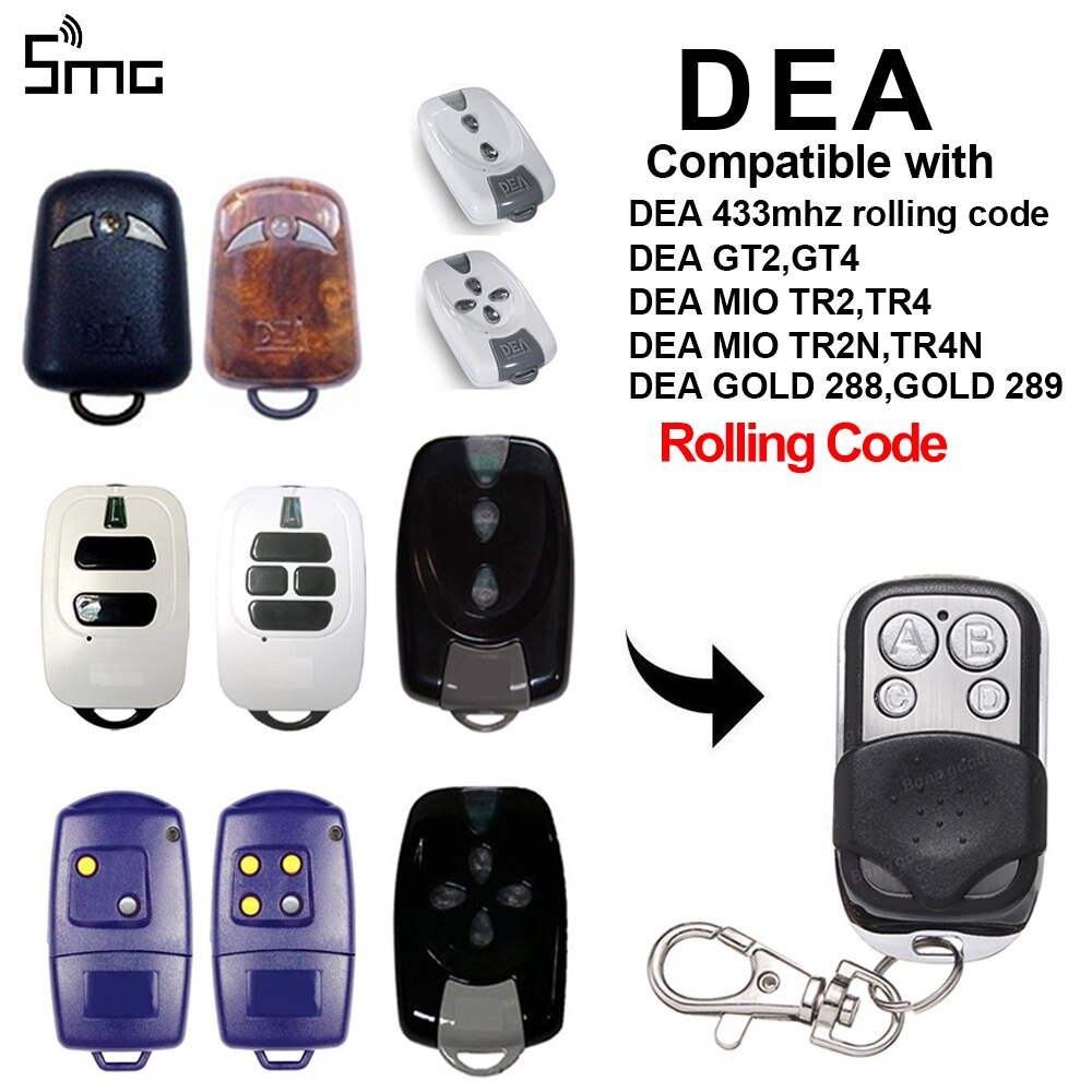 Garage Afstandsbediening Dea GT2 GT4 Rolling Code & GT2M GT4M Mio TD2 TD4 433Mhz Vaste Code 4CH Mini slide Cover Zwart Gate Opener: Rolling Code