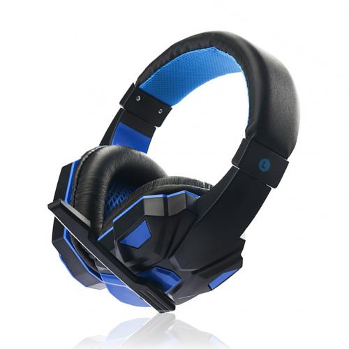 Wired Headset LED Light Soft Ear Muff Adjustable Over-ear PC Notebook Gaming Wired Headset: Black Blue No led