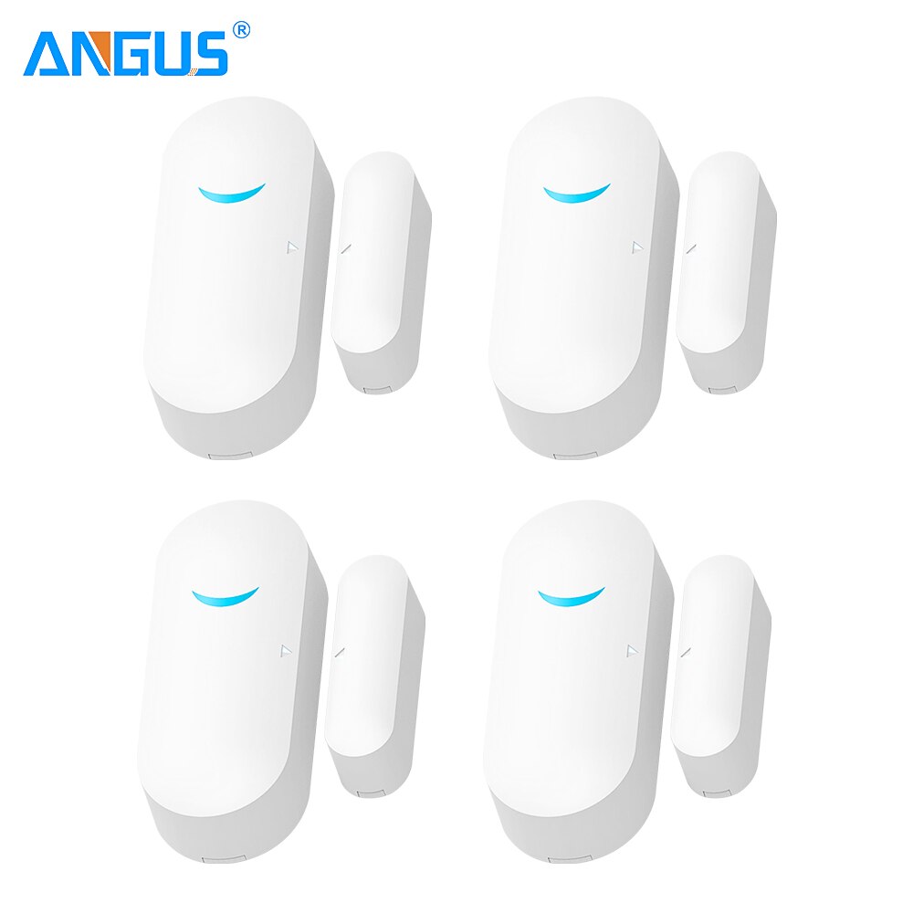 Angus wireless 433 mhz slimme raam-/deursensordetector voor inbraakalarmsysteem voor thuis, 2 jaar standby voor beveiliging van grote huizen: 4pc