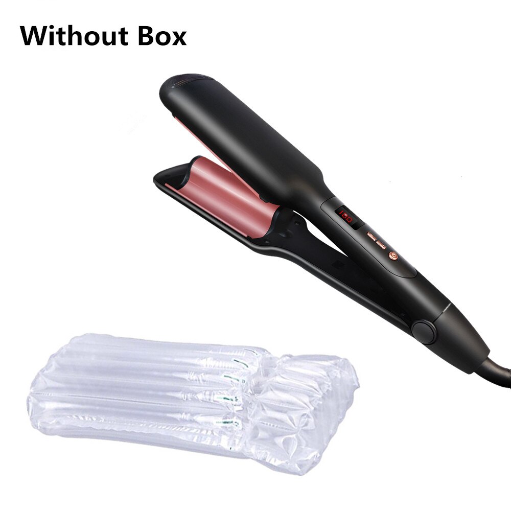 Ceramic Hair Waver Hair Curler 3 Barrels Big Wave Curling Iron Ceramic Fluffy Deep Wave Corrugation Beach Waver Curler: Black  No Box / US