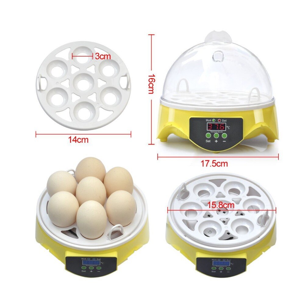 Mini 7 Egg Incubator Poultry Incubator Brooder Digital Temperature Hatchery Machine Hatcher for Chicken Duck Bird Pigeon