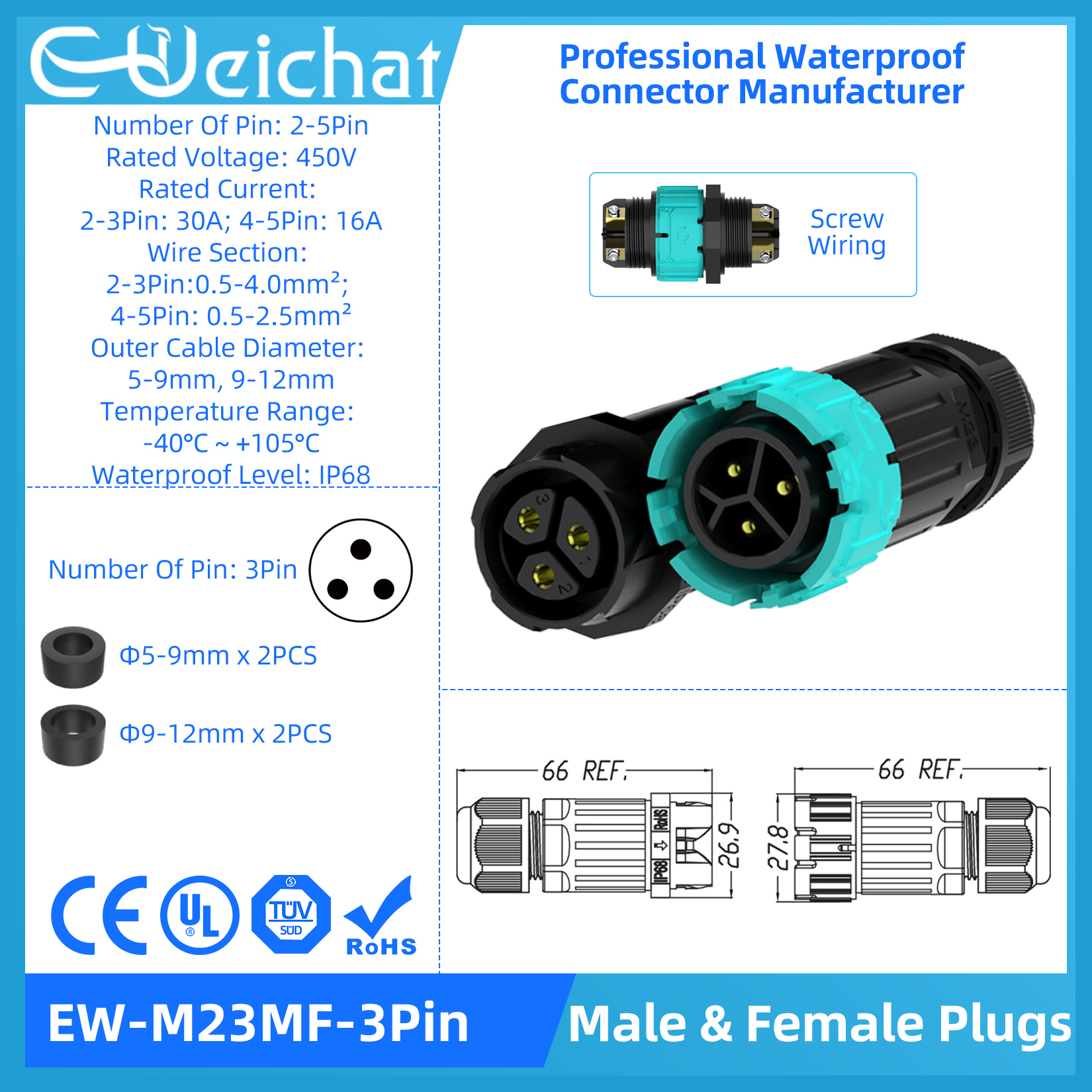 Conector eléctrico Circular de aviación, conector a prueba de agua IP68, desbloqueo rotativo, Serie de enchufe macho y hembra, M15-M28: Oro