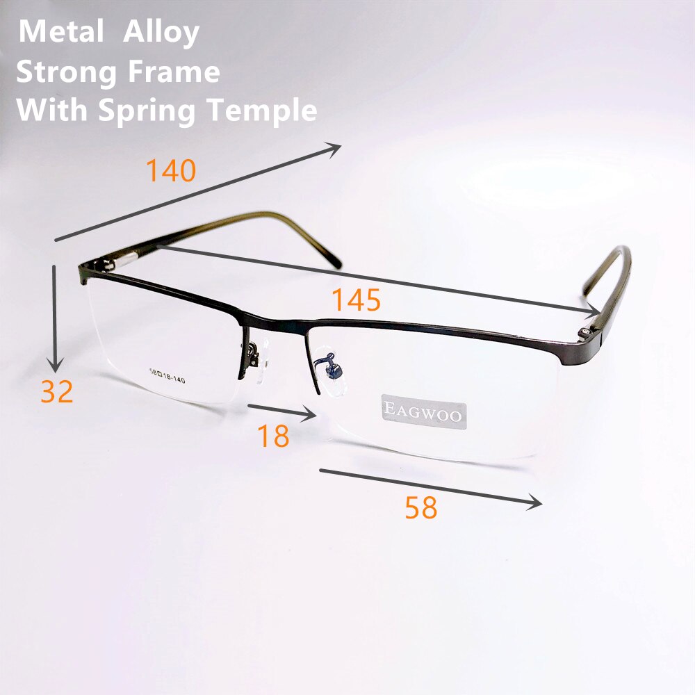 Metalen Aluminium Half Velg Optische Frame Prescription Mannen Rechthoekige Brillen Business Bril Sport Spektakel Breed Grote Gezicht 58mm