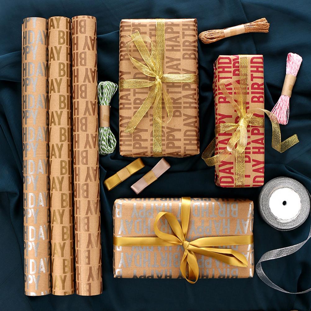 Thicken 1 Set Portable Happy Birthday Wrapping Paper Single-Sided Craft Papers Collapsible for Home