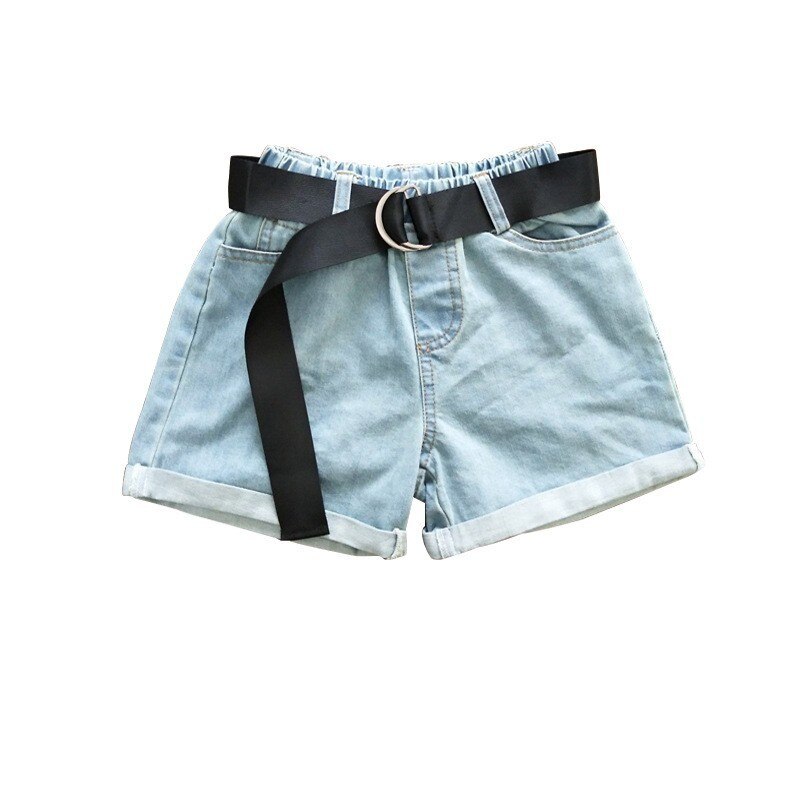 Baby stora flickor shorts jeans sommar barns solida shorts barn bälte jeansshorts för flickor kläder småbarn flicka kläder