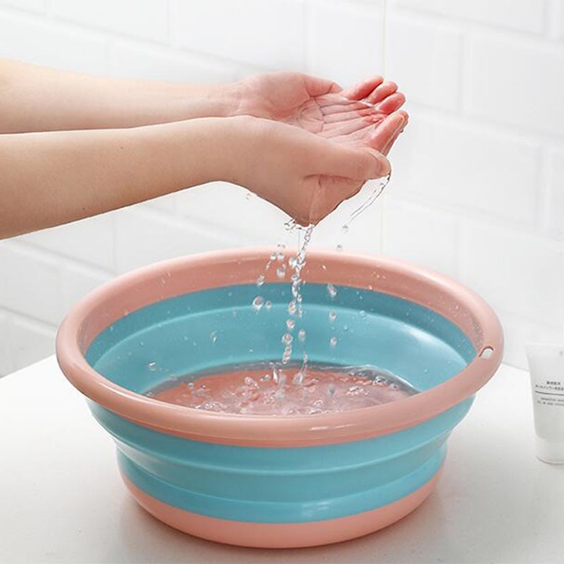 Rund sammenfoldelig håndvask udendørs rejse transportabel fortykket resistent plastvask multifunktionel hængende skridsikker håndvask