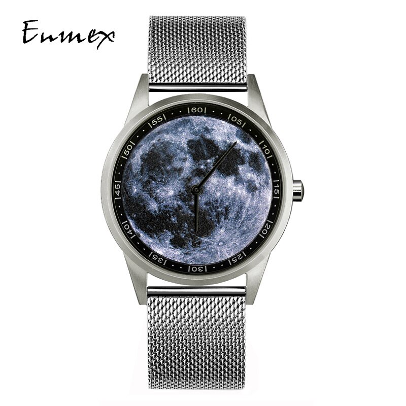 Enmex montre-bracelet 3D lune boîte en acier inoxydable peinture à l'huile visage horloge quartz horloge montre