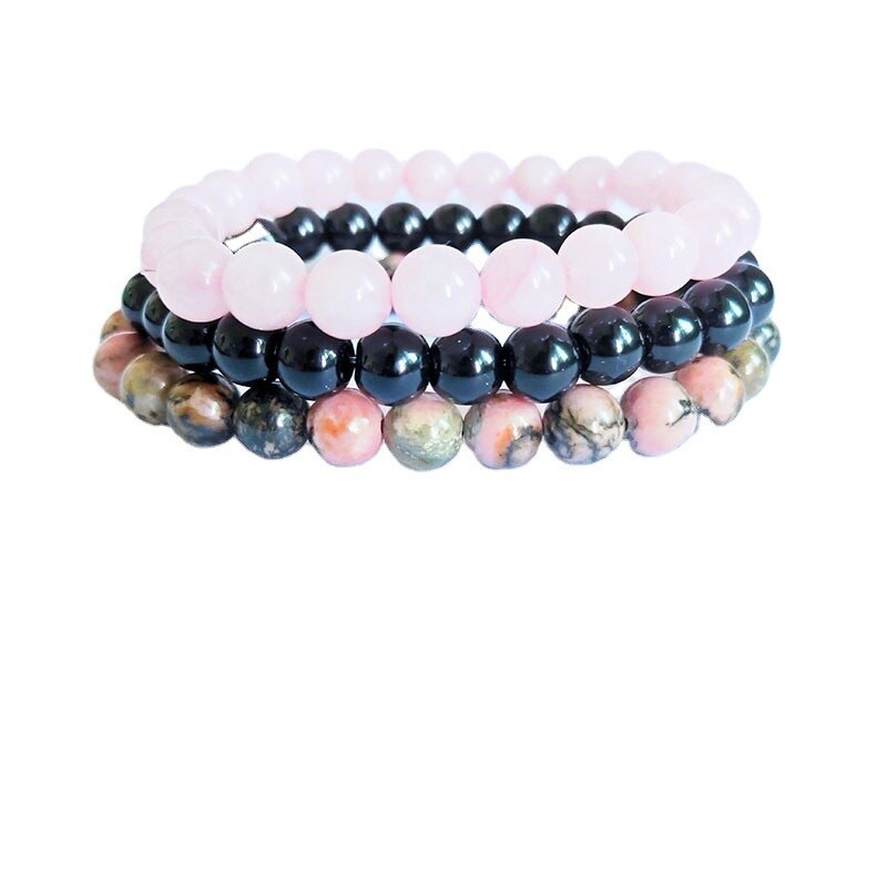 8mm Natürliche Stein Armbinde setzt Männer Frauen Rhodonite Rose Quartzs Schwarz Onyx Perlen Stapelbar Handgelenk Mala Charme Armbänder