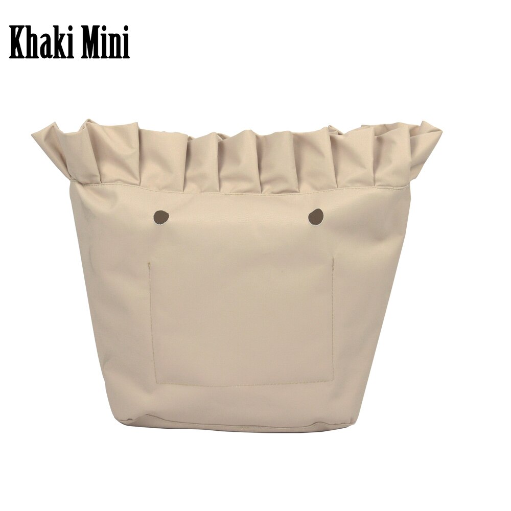 Tanqu Frill Pleat Soild Fabric Waterproof Inner Lining Insert Zipper Pocket for Classic Mini Obag Inner Pocket for O Bag: khaki mini