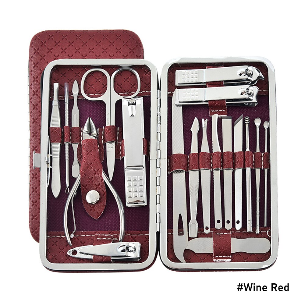 19 Stks/set Snoeien Nagelknipper Tang Set Enkele Nagel Groove Pedicure Ontsteking Dode Huid Clipper Tool Thuis Tool: Wine Red