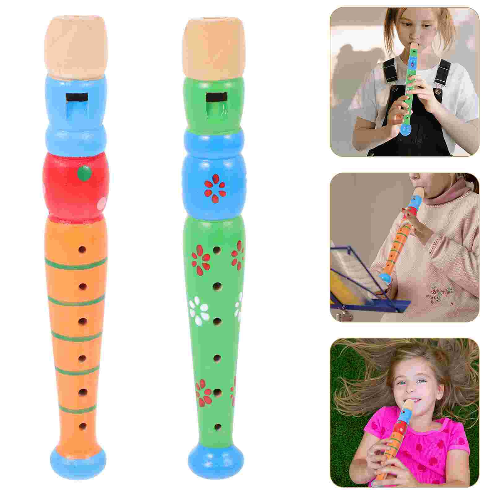 2Pcs Children Flute Toys Wooden Instrument Learning Props Blowing Flute Toys: Default Title