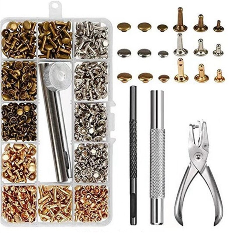 100 Sets Leer Klinknagels, double Cap Klinknagel Maten Metalen Studs Met Fixing Gereedschap Voor Diy Leather Craft/Kleding/Schoenen/Tassen/riemen Rep