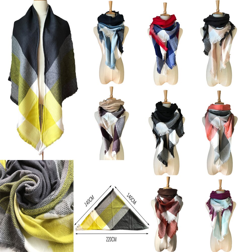 & Plaid Blanket Scarf Women Big Square Long Scarves Warm Tartan Checked Shaw Classic Tassel Plaid Scarf Winter Neck Warmer