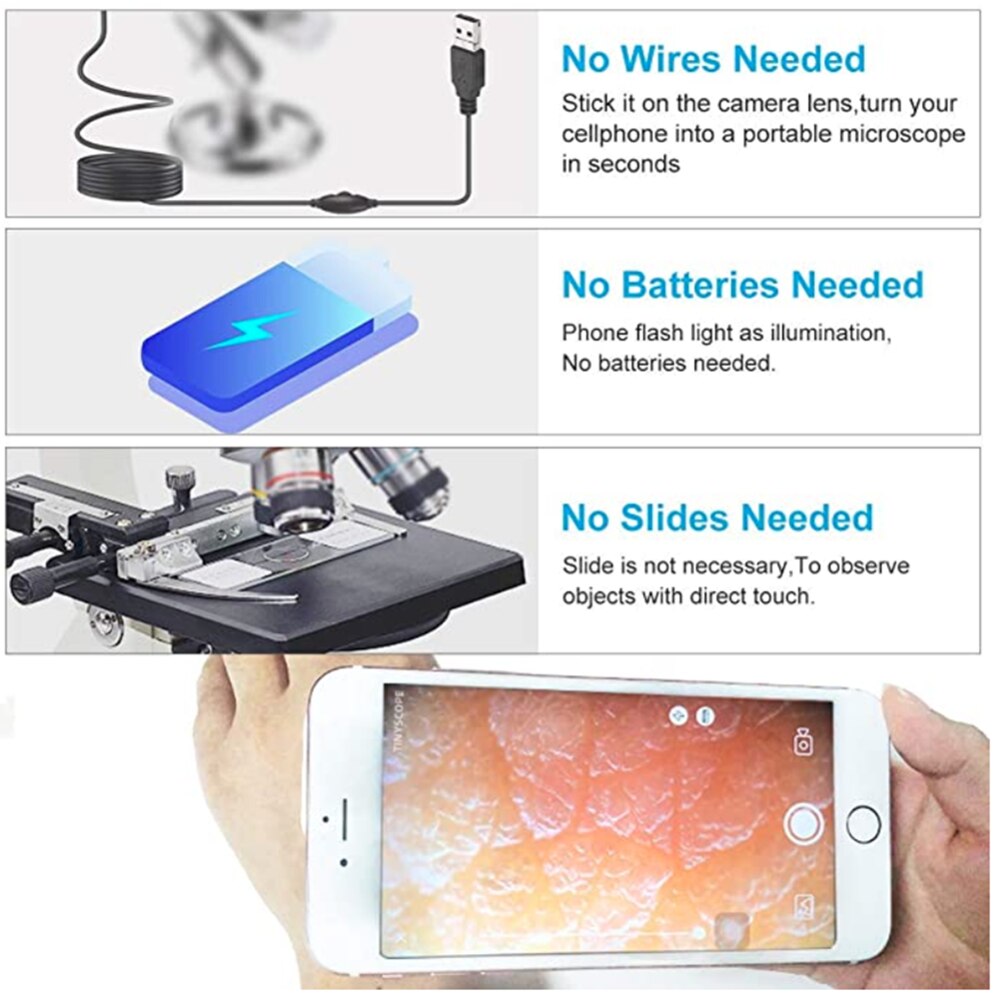 Portable microscope TinyScope pocket mobile microscope lens suitable for all smartphones 20x-400x magnification educational toy
