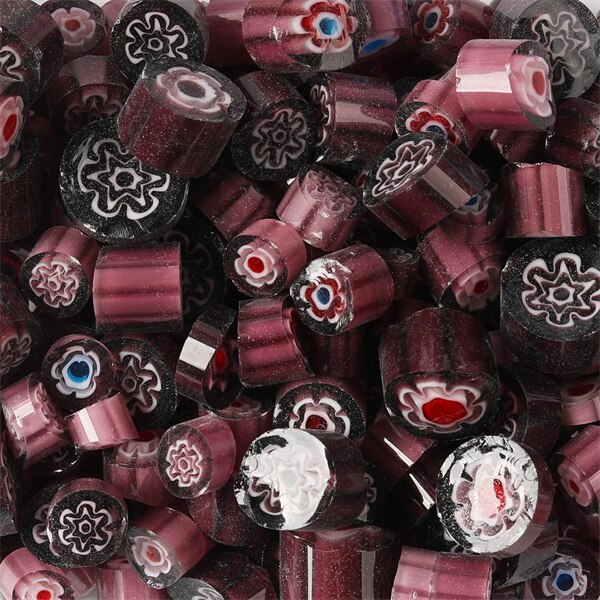 500g/17.63oz (około 520 sztuk) kolorowe Millefiori paciorki szklane płytki z mozaiką tysięcy kwiatowy koralik kształt cylindra DIY rzemiosło materiał: Purple Mix