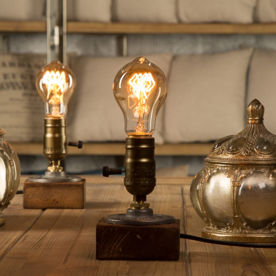 Dimmer Jahrgang Industrielle Dekor Tabelle Licht Edison-birne Holz Schreibtisch Lampe retro Wohnkultur Beleuchtung Antike Nachtlicht Kunst Anzeige