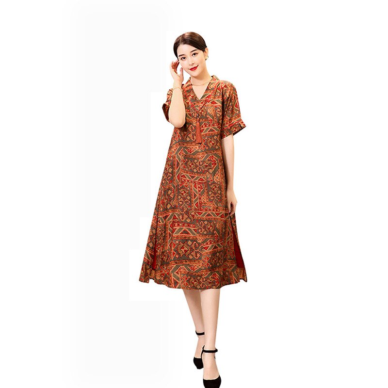 Vestido chino Cheongsam de mujer impresión moderna de manga corta Vestidos Midi señoras Ropa de talla grande 4XL Vestidos Chinos