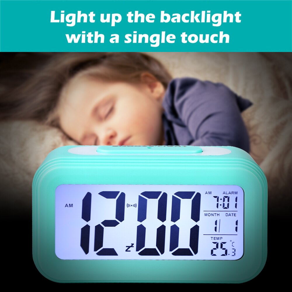 Alarma Digital LED, reloj electrónico inteligente, pantalla de retroiluminación silenciosa, alarma con función de repetición de calendario y temperatura