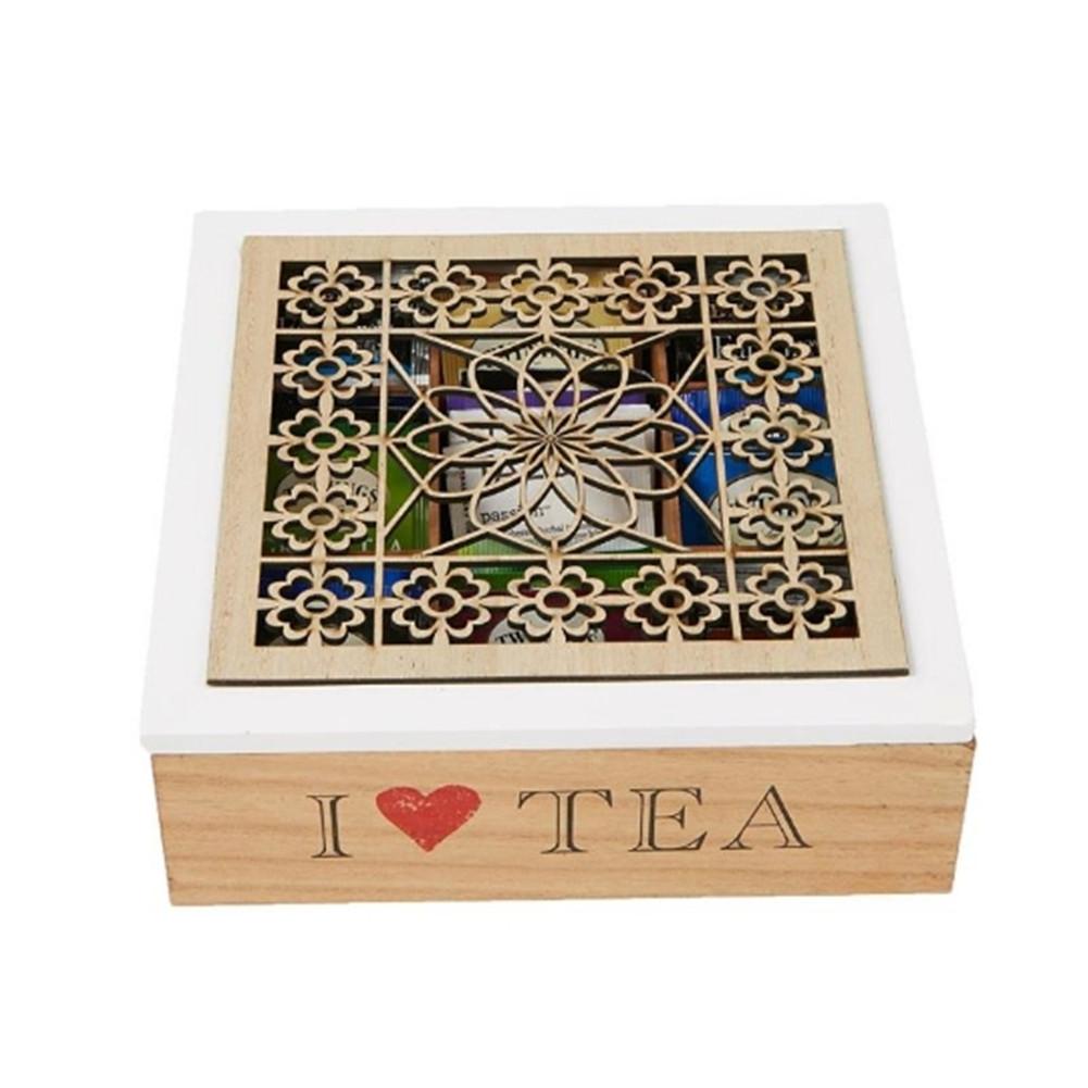 Stylish Wooden Tea Storage Box 9 Grid Glass Window... – Grandado