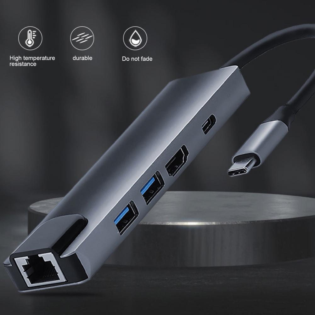 Puerto de carga USBC a RJ45 HDMI USB 3,0 tipo C, Hub Gigabit Ethernet Lan 4K para MacbookPro Air Thunderbolt 3, cargador de USB-C