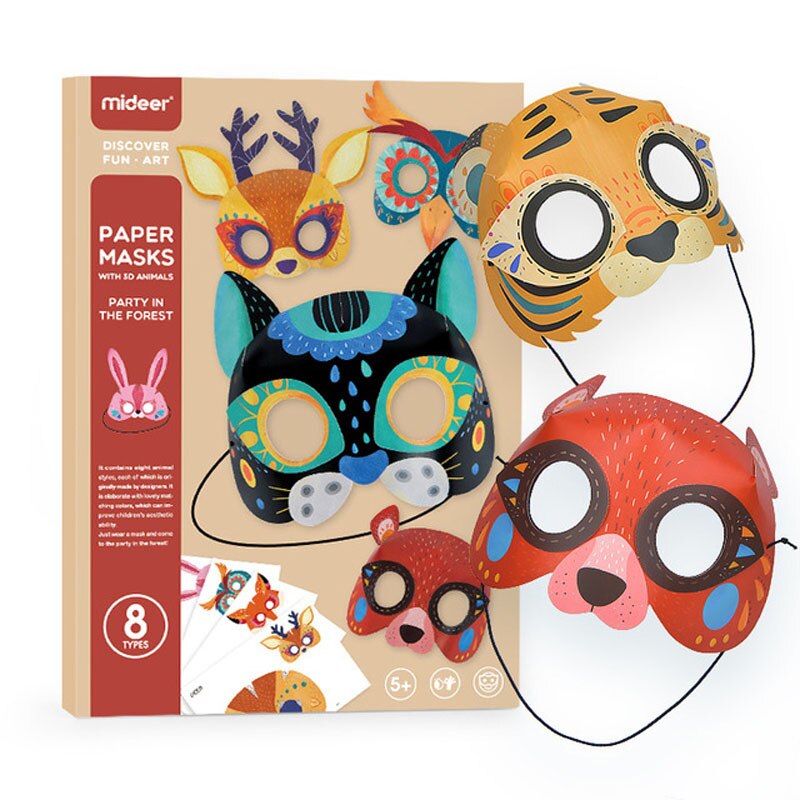 Kinderen Dier Drie-Dimensionale Papieren Masker Set Handmatige Diy Schilderen Kleuring Masker Kleuterschool Kit Party Papier Gebouw Speelgoed