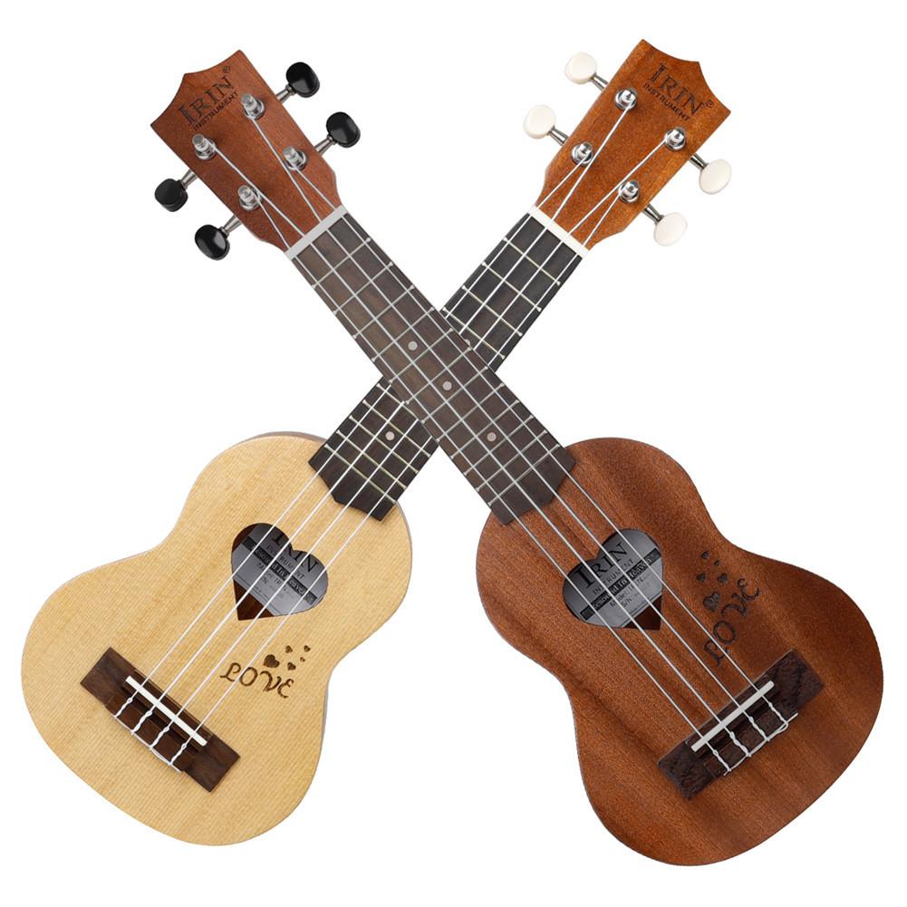 2PCS 17 Inch Ukulele Hawaii Mini Guitar Picea Asperata Heart-Shaped Tone Hole Basswood Ukulele on For Sweetheart Performance