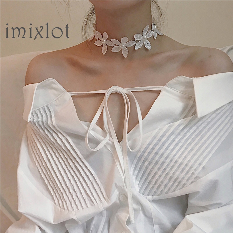 Kpop Collar gargantilla blanca, collares de flores a la para mujer, Collar de encaje, joyas de bisutería Bohemia, joyería estética