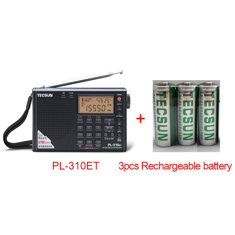 TECSUN PL-310ET FM AM MW SW LW DSP Ontvanger WERELDONTVANGER Kortegolf RADIO Digitale Demodulatie Stereo Radio Receiver: Black and battery