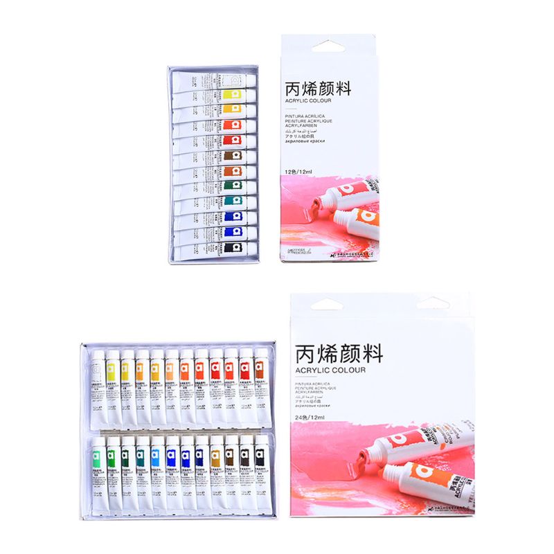 12/24 Colors Acrylic Paints Brush Set 12ml Tubes Artist Drawing Painting Pigment Hand Painted Wall Paint DIY