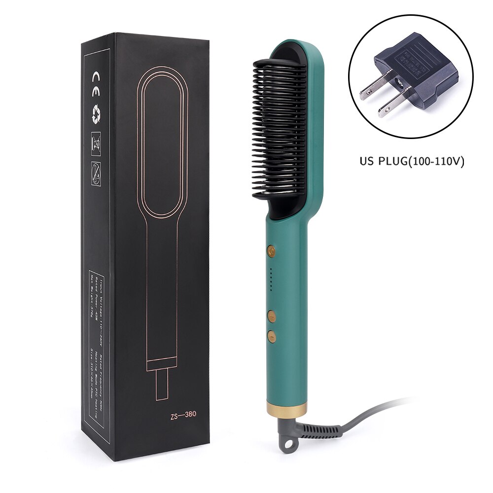 Hair Straightener Curler 2 In 1 Ceramics Curling Iron with 5 Gears Adjustable Temp Fast Heat Up Hair Curler Styling: green US plug