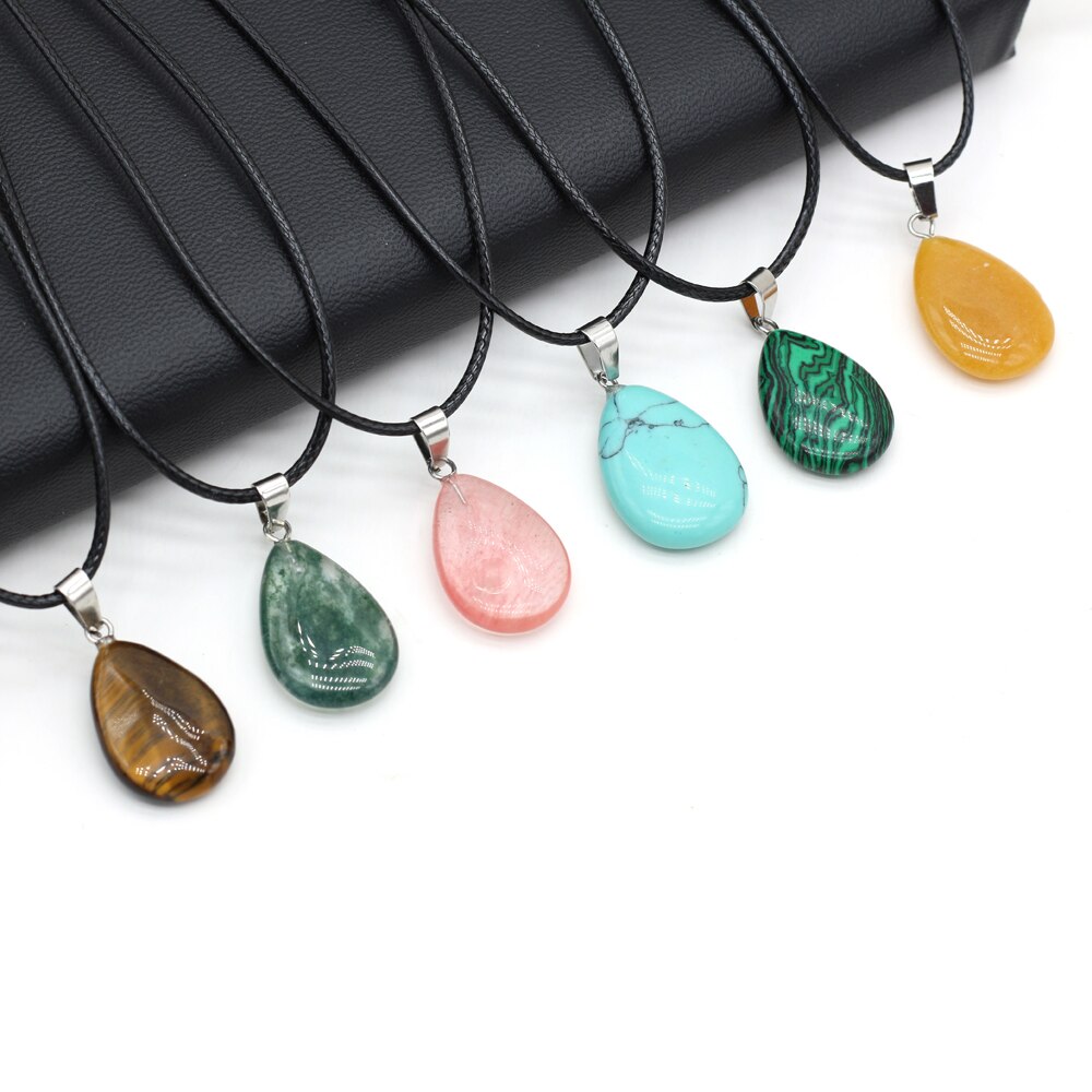 1PC Natural Tiger Eye Stone Crystal Agat Pendant Necklace Water Shape Malachite Charms Ladies Necklaces Jewelry