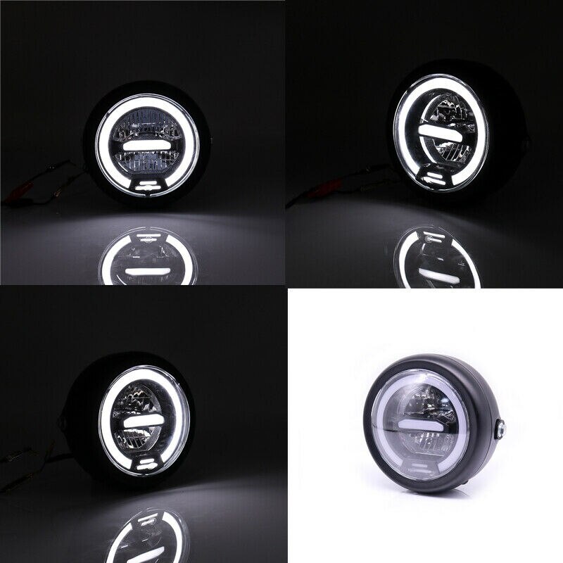 12v 6.8 tommers cafe racer vintage motorsykkel led lampe avstand lys motorsykkel frontlys hvit drl halo ring+brakett