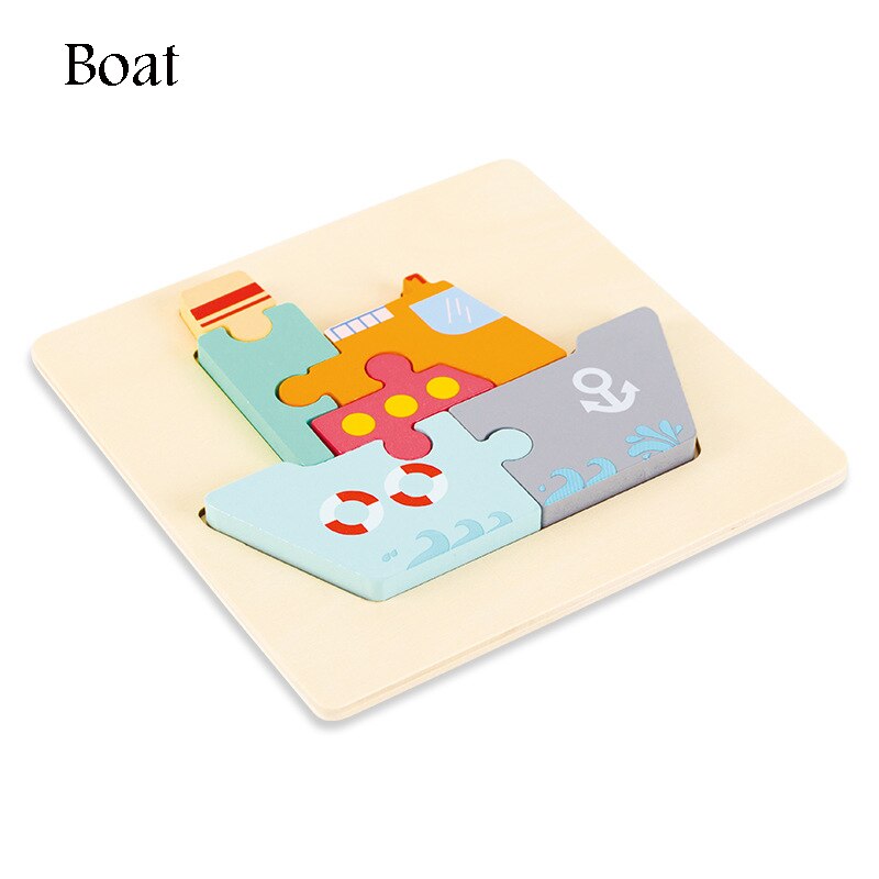 Wooden Puzzle Toys Cartoon Animal Wood Puzzles Cognition Educational Toy Baby Busyboard Smooth No Smell Thicken 3D Jigsaw toy: Boat