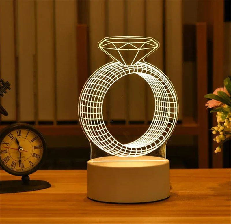 3D Illusion visuelle veilleuse visuelle créative LED lampe de bureau changement USB alimenté pour les enfants: Blanc froid