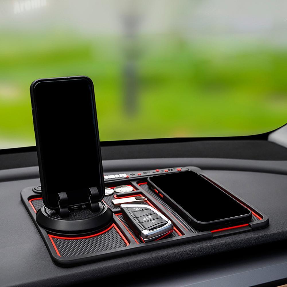 4 In 1 Car Anti-Slip Mat Silicone Dashboard Sticky Phone Holder Mat Auto Non-Slip Phone Pad W Phone Holder Function Car Interior