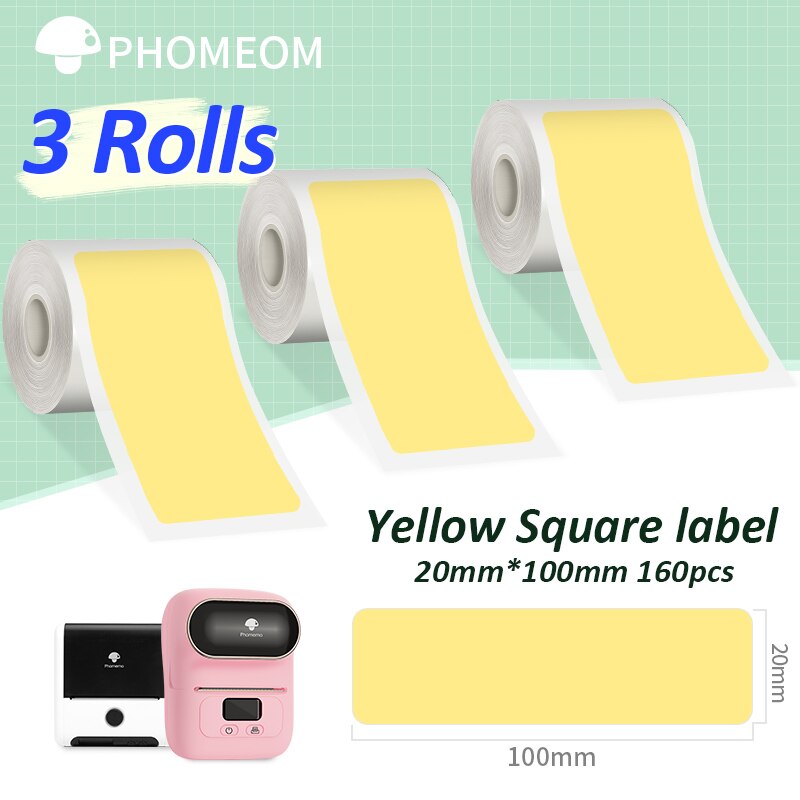 690Pcs 3 Rolls Label Sticker Voor Phomemo M110 M200 Zelfklevende Direct Thermische Etiketten Printer Waterdichte Label Papier 40x30mm: 20x100mm-160x3-YL