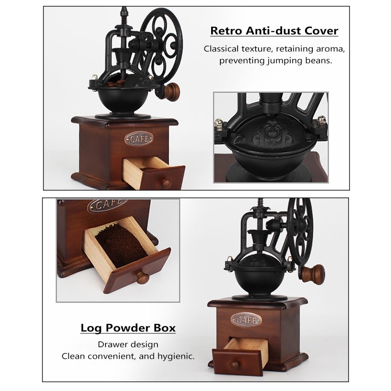 Retrostil burr kaffekvarn manuell hand kaffebryggare majs kvarn hand-vev rulle kaffekvarn kaffeverktyg
