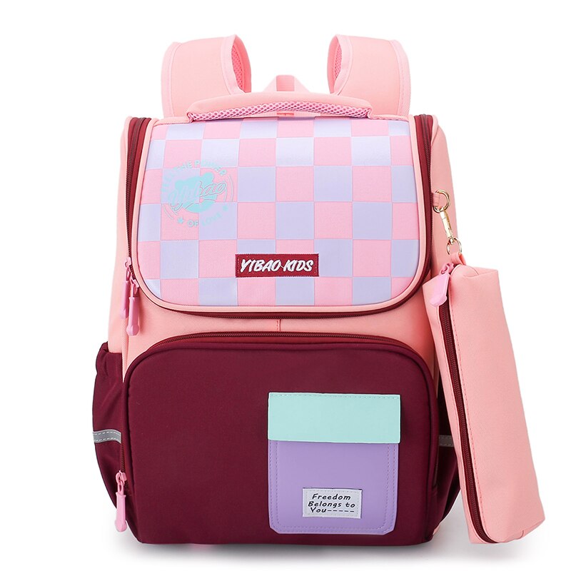 Macarons Girls School Bags for Grade 1-3-5 Boys Primary School Children Backpack Candy Color Light Orthopedic Satchel Portfolio: Wine red