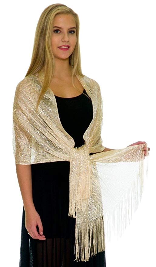 Effen Kleur Shining Metallic Sjaals En Wraps Voor Avondjurken, Bruiloft Sjaal Wrap Franjes Bruid Sjaal Voor Vrouwen SFN357