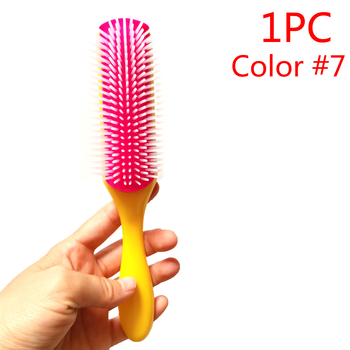 9-Rows Detangling Hair Denman Brush Cushion Nylon Bristle Hairdressing Scalp Massager Straight Curly Hair Comb Hairbrush: Pink