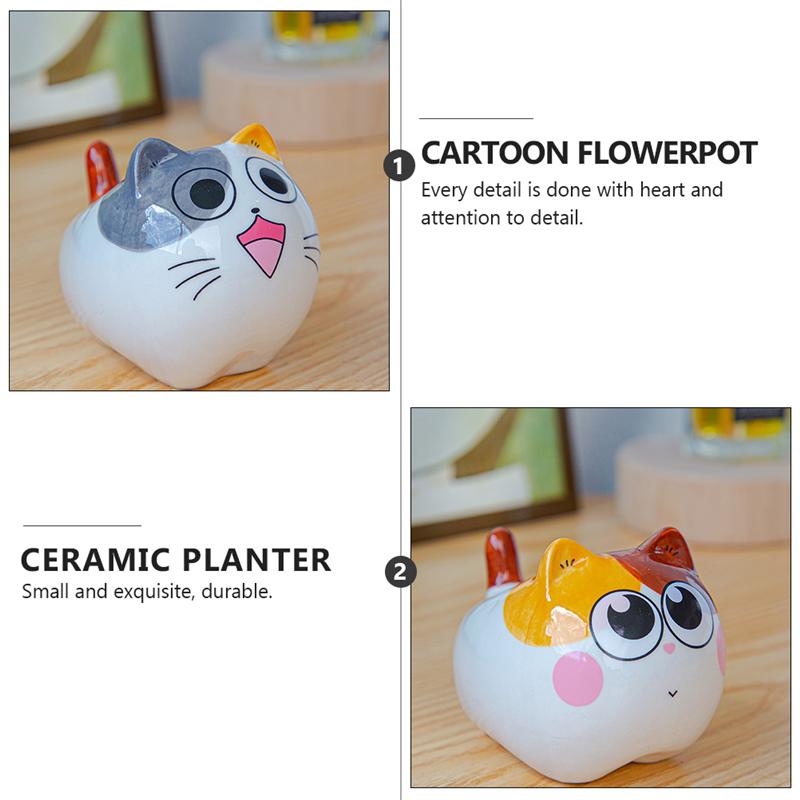1 PC Cat Flower Pot Plant Pot Cartoon Animals Ceramic Succulent Flowerpot Ceramic Pot Flowerpot Mini Planter For Dorm Home Store