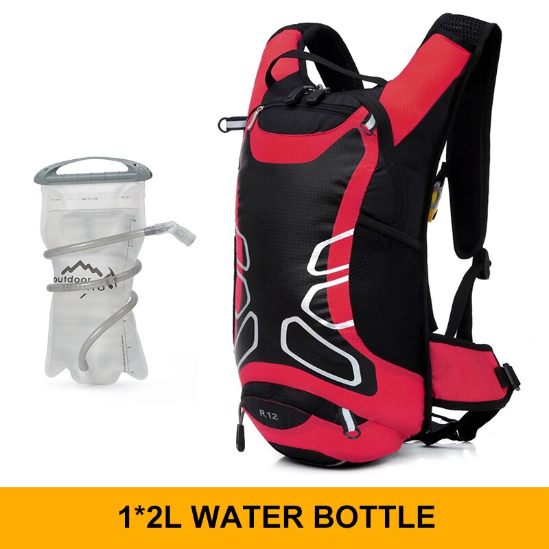 Ultra-light 15-liter bicycle backpack, mountain (MTB) or road bike cycling water bag, 2 liter water bag: red 2L