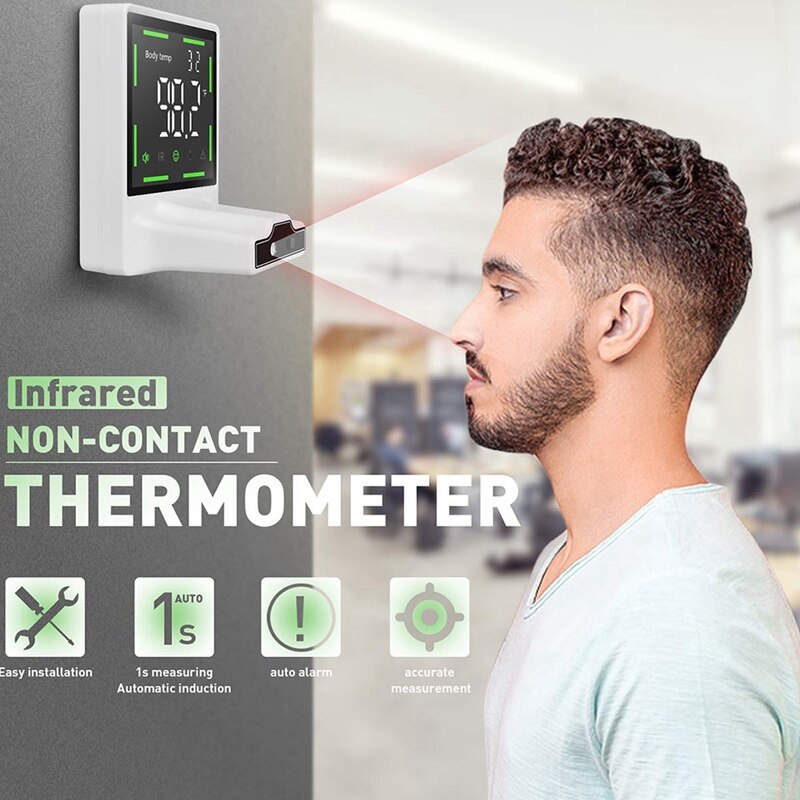Infrared Body Temperature Thermometer Wall Mounted,Non-Contact Automatic Body Temperature Scanner Check with Fever Alarm