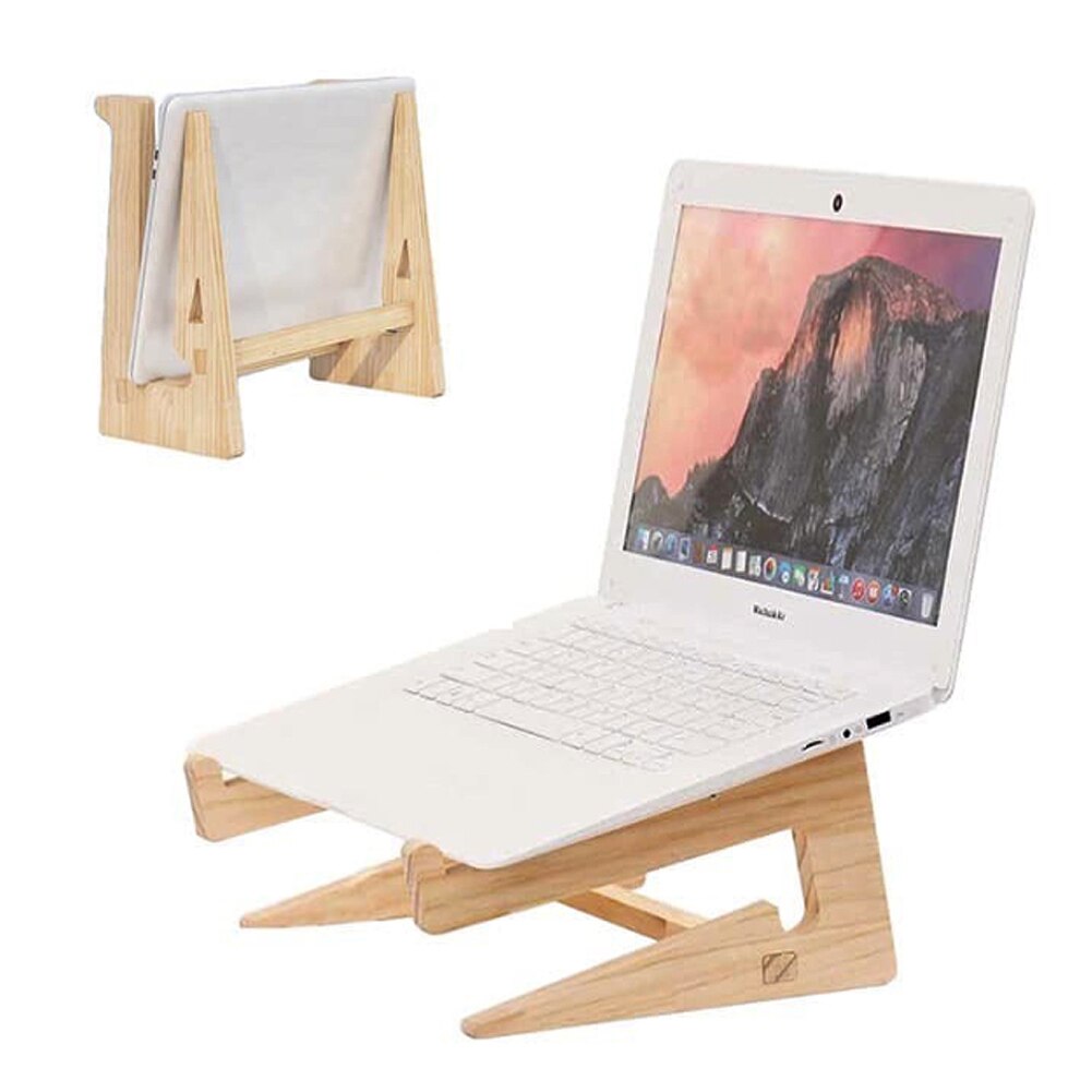 Wooden laptop stand cooling mount, universal detachable wooden holder bracket for r 12-17- inch notebooks, macbook pro, air, ipad pro